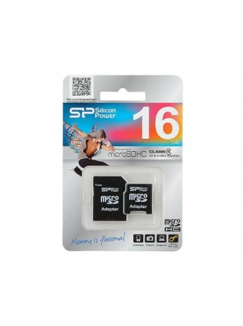 SILICON POWER 16Gb microSDHC Class 10 Карта памяти + SD adapter